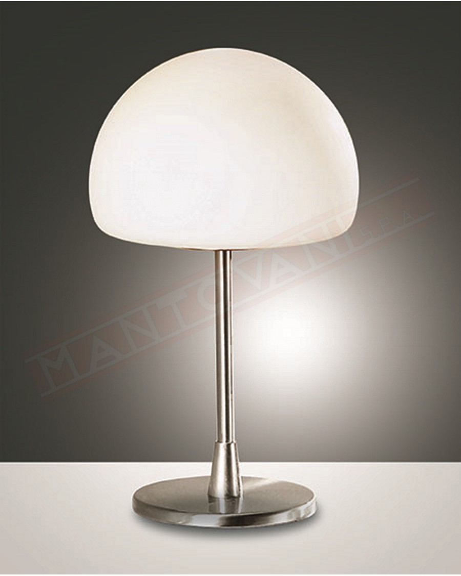 Fabas Gaia lampada da tavolo in vetro soffiato bianco e metallo nikel attacco g9 con regolazione al tocco