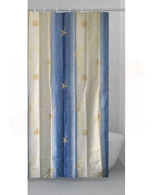 Gedy G.Oltemare tenda in tessuto beige e azzurro con disegni cm 180 altezza 200 confezione con anelli