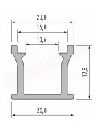 Profilo 2 metri alluminio runo per pavimento senza copertura prezzo al pezzo misure 20x17.5 mm copertura 3041