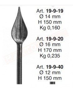 terminale a punta di lancia in ferro battuto tondo da 14 mm h 150 mm