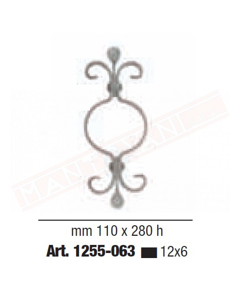 Elemento decorativo in ferro battuto 110x280 sezione 12x6