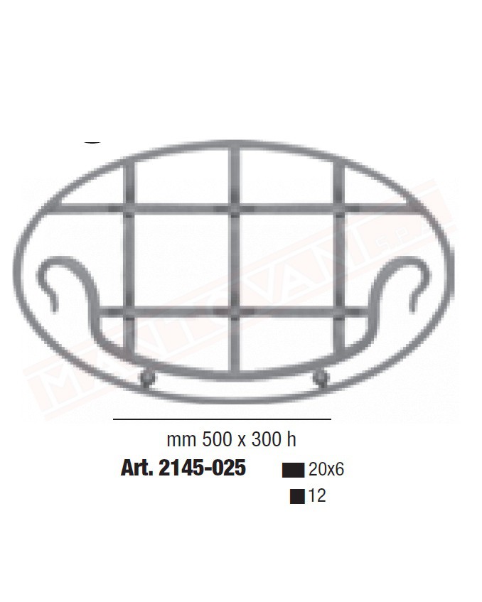 Rosone ovale in ferro battuto diametro 500x300 altezza ferro 12 e ferro 20x6