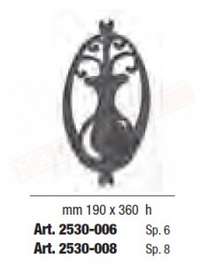 Rosone pantografato in ferro battuto mm 190x360 altezza spessore 8
