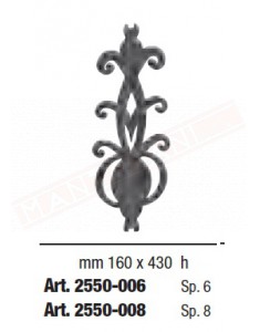 Rosone pantografato in ferro battuto mm 160x430 altezza spessore 6