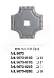 Piastrina in ferro stampato mm 75 x 75 h Sp.3 con foro centrale quadro 17 mm per cancellate e inferriate.