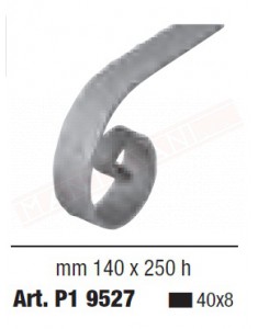 Riccio terminale per corrimano in ferro 40x8 mm mm 140x 250 h