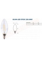 LAMPADINA FILAMENTO LED OLIVA TRASPARENTE E 14 4 W=35W 400 LUMEN LUCE CALDA 2700K CLASSE ENERGETICA A++