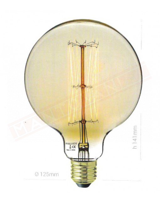 Amarcords lampadina carbon e27 globo 125 ambrata 25w < 60 lm colore caldo 2000k filamento onda vert dimm