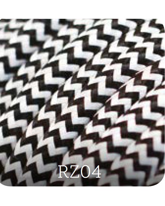 Cavo elettrico tessile tondo effetto seta 2x0,75 bianco\nero zig zag adatto per pendel. Cavi elettrici colorati Amarcords