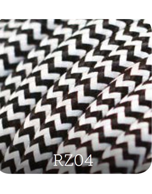 Cavo elettrico tessile tondo effetto seta 3x0,75 bianco\nero zig zag adatto per pendel. Cavi elettrici colorati Amacords