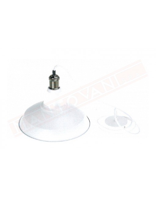 Amarcord lampadario ca301 white pendel con cappello bianco 36 cm con 1.5 mt cavo rosone nero portalampada ottone