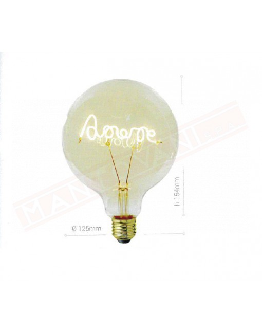 Amarcords lampadina led E27 globo 125 vetro ambrato 4 w 130 lumen 2000 k filamento amore classe a+ dimmerabile f.p