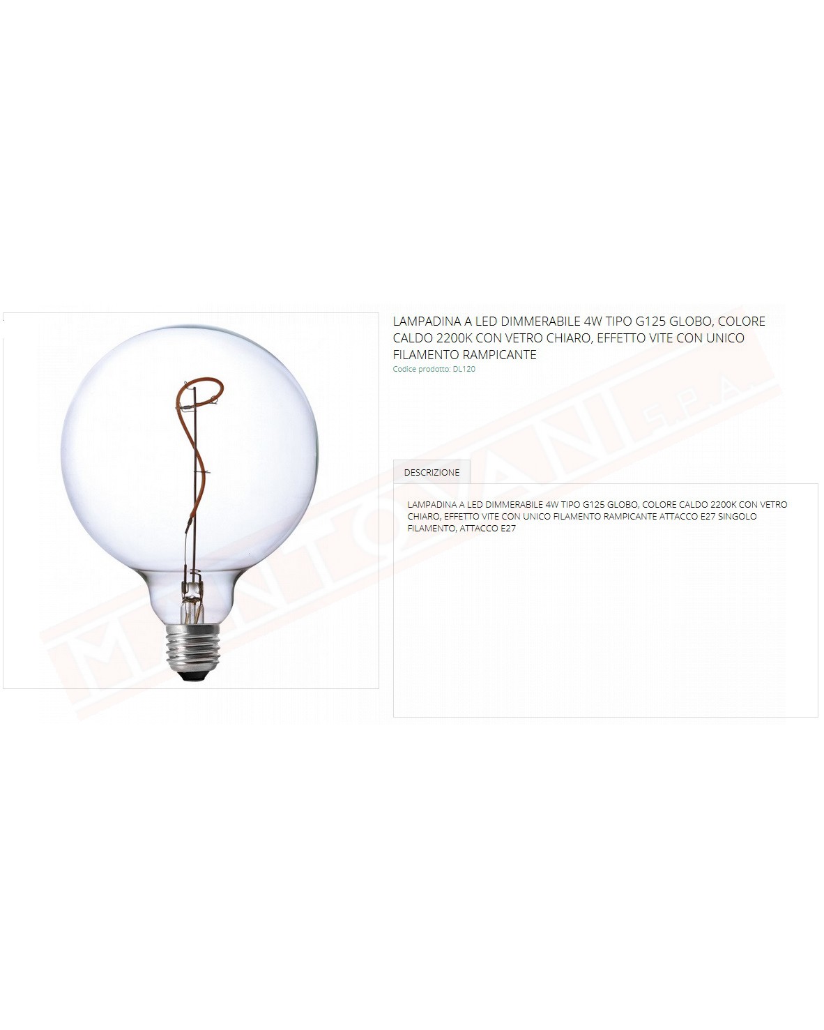 Amarcords lampadina a led dimmerabile 4w tipo G 125 globo luce calda 2200k e27