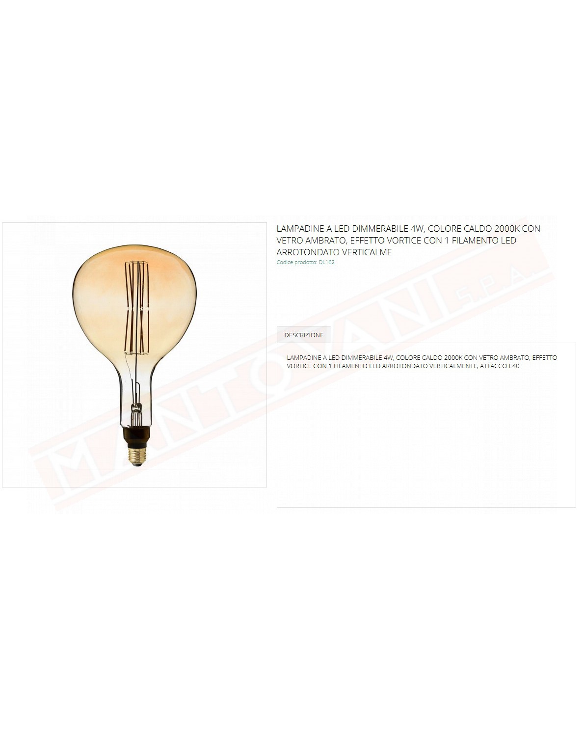 Amarcords lampadina a led dimmerabile 4w tipo luce calda vetro ambrato 2000k E 40