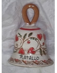 Campanella grande con decoro rampicante con fiori cuore rosso con scritta Rapallo