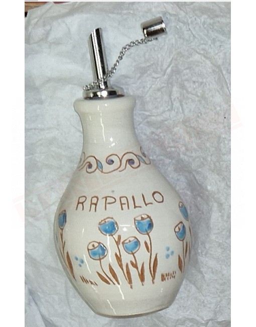 Oliera con decoro piantine con tulipani azzurri con scritta Rapallo