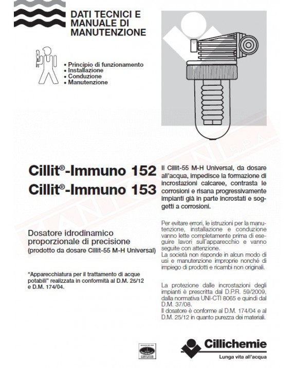 Mantovani Spa - CILLIT IMMUNO 153 BY PASS DOSATORE CON RACCORDO SPECIALE  ADATTTO PER E