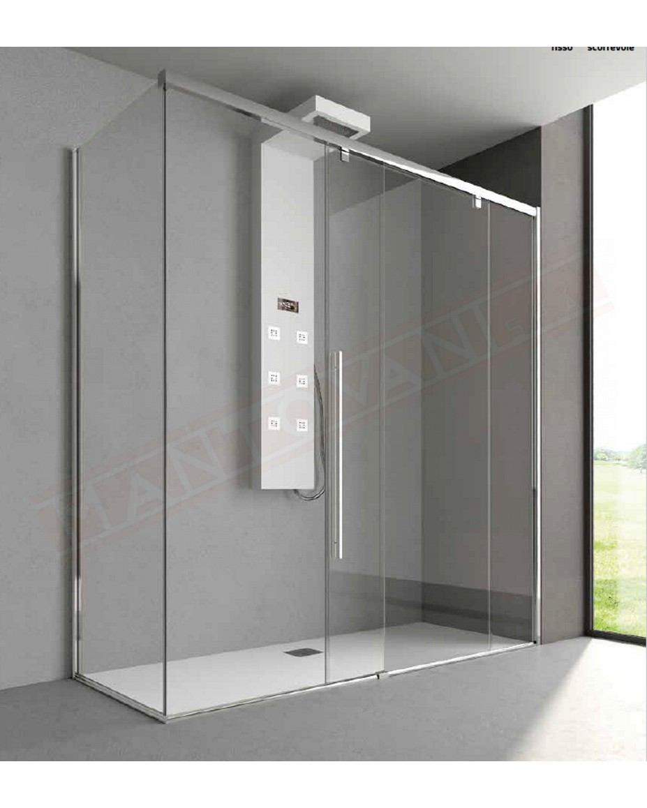 CSA box doccia Rosa AFS+L per piatto doccia angolo con 1 ante scorrevoli + laterale vetro 8-6 mm misure da 98 a 169.5 + lato