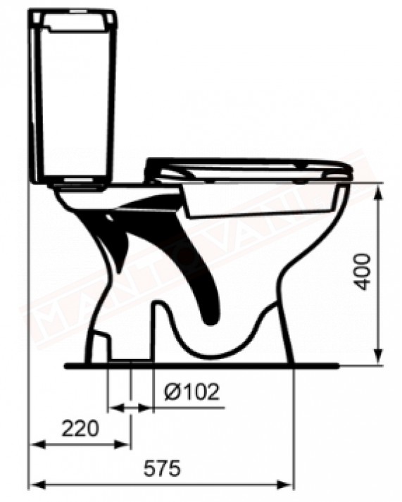 Dolomite Quarzo wc per cassetta appoggiata scarico a pavimento senza cassetta e senza sedile
