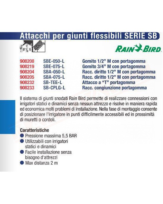 RAIN BIRD SBA-050-L INNESTO DIRITTO 1\2 f.p