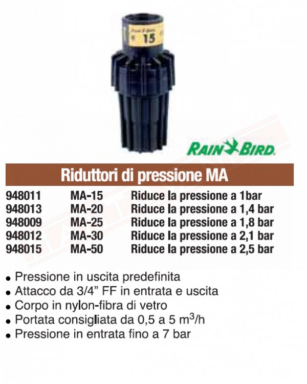 RAIN BIRD MA-20 RIDUTTORE PRESSIONE (1.4 ATM)