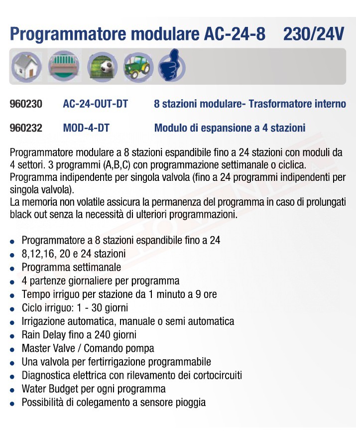 DT PRO PROGRAMMATORE MODULARE AC-24 8 STAZIONI TRASFORMATORE INTERNO 230 24v