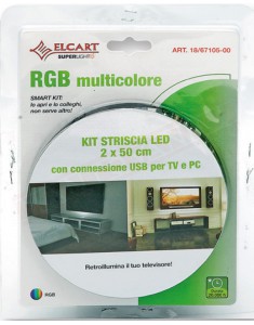 Kit con striscia 2x50 cm a led 7,2w 5v ip 65 con presa usb per tv o pc