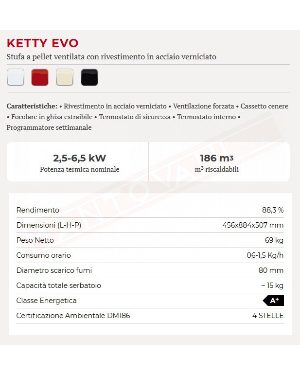 Extraflame stufa a pellet Ketty evo bordeaux rivestimento acciaio verniciato ventilazione forzata cassetto cenere 69 kg cl e. a+