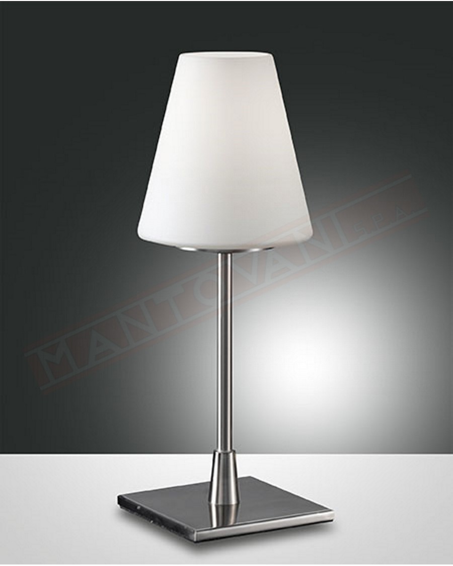 Fabas Lucy Big lampada da tavolo in vetro soffiato bianco e metallo nikel attacco e14 con regolazione al tocco