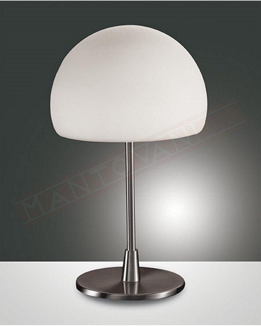 Fabas Gaia Big lampada da tavolo in vetro soffiato bianco e metallo nikel attacco e14 con regolazione al tocco