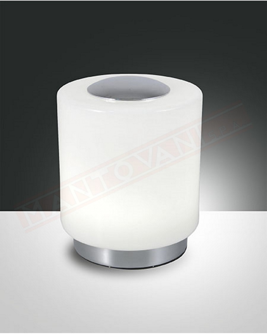 Fabas Simi lampada da tavolo in vetro soffiato bianco e base cromo a led 8w 700lm 3000k con regolazione al tocco