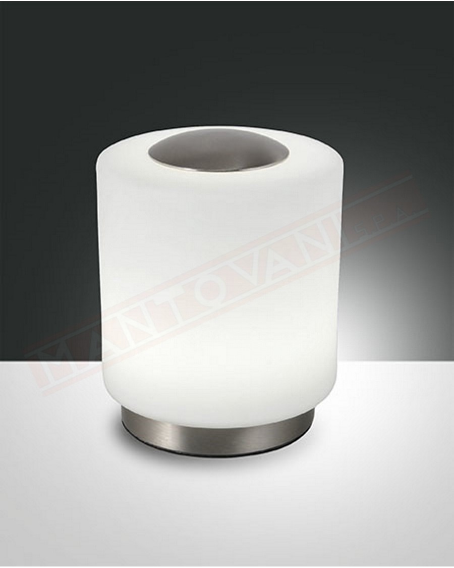 Fabas Simi lampada da tavolo in vetro soffiato bianco e base nikel a led 8w 700lm 3000k con regolazione al tocco