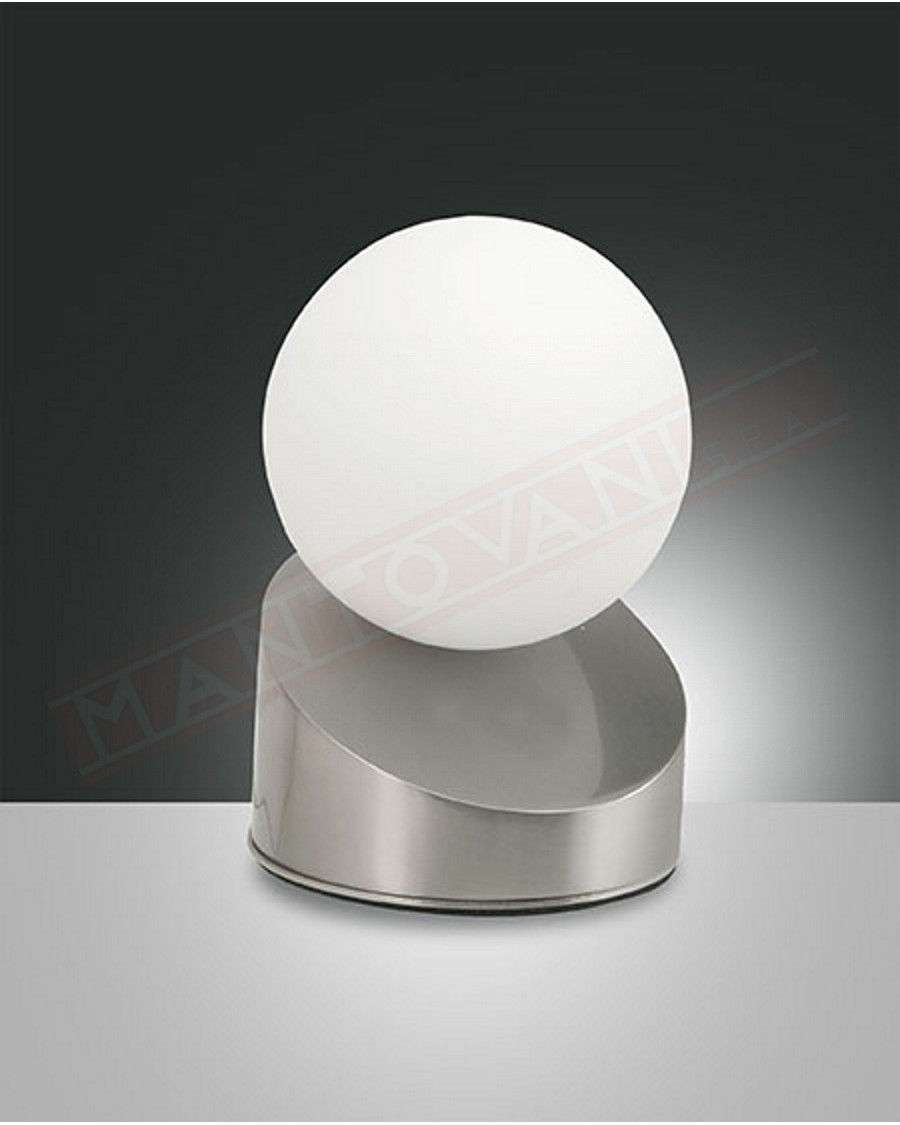 Fabas Gravity lampada da tavolo in vetro soffiato bianco metallo nikel a led 5w 450lm regolazione al tocco