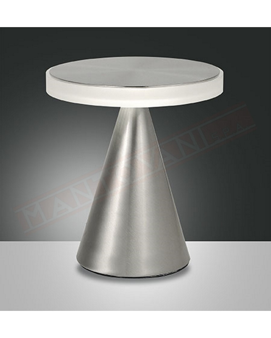 Fabas Neutra lampada da tavolo in metallo nikel a led 12w 1080lm regolazione al tocco con dimmer diametro cm 24 h. cm 27