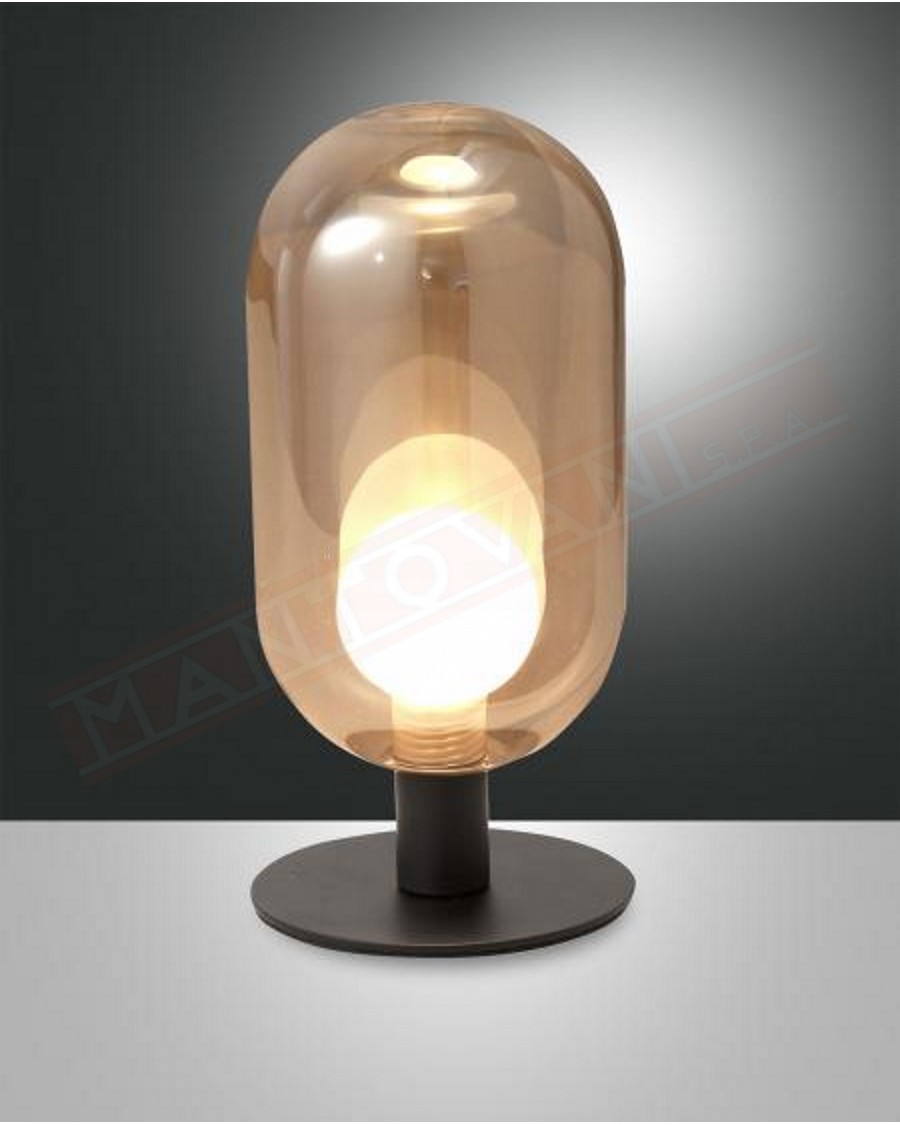 Fabas Gubbio lampada da tavolo in vetro borosilicato ambra attacco g9 regolazione al tocco con dimmer diametro cm 17 h. cm 20
