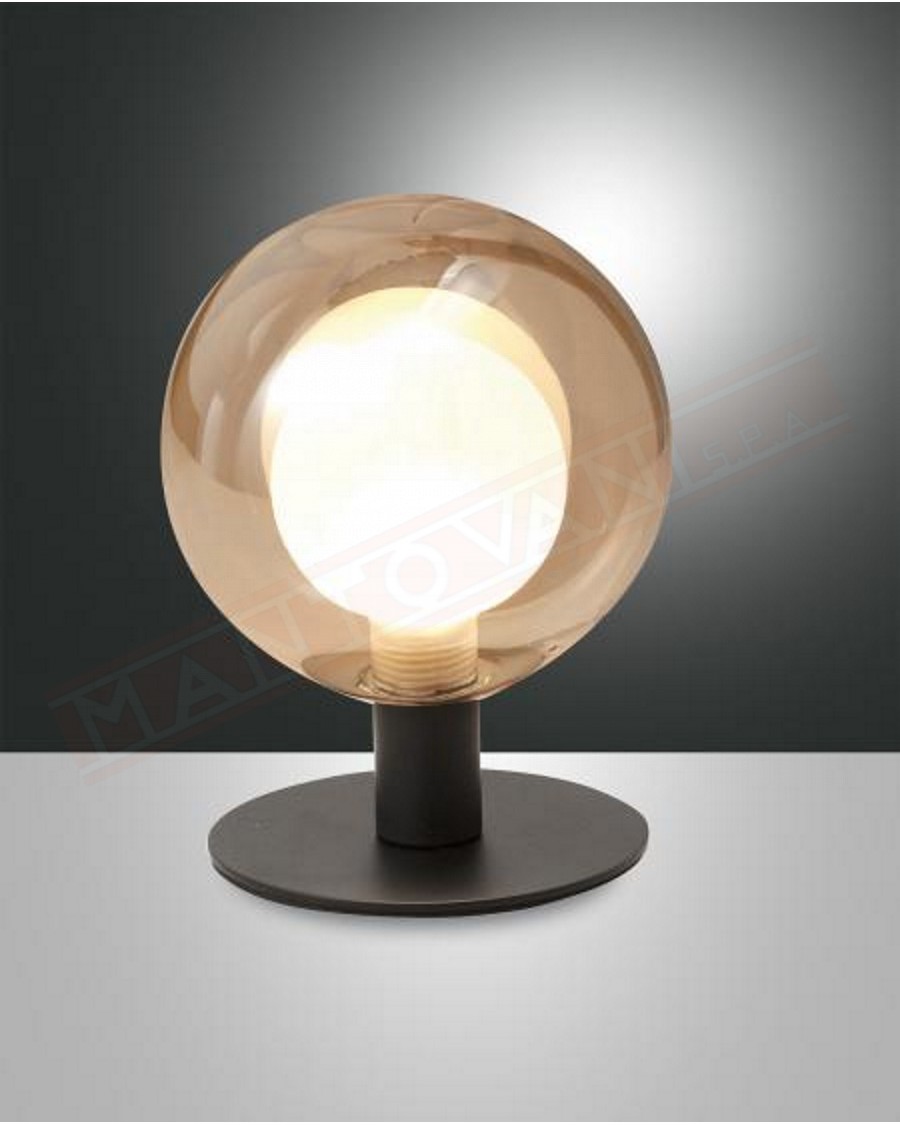 Fabas Teramo lampada da tavolo in vetro borosilicato ambra attacco g9 regolazione al tocco con dimmer diametro cm 17 h. cm 20