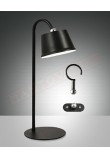 Fabas Armanda lampada da tavolo nera ip54 ricaricabile composta da modulo luce led 3w 320lm e accessori di fissaggio