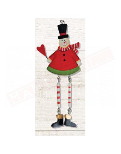Addobbo per albero, pupazzo di neve con gambe lunghe maglione rosso e cilindro nero