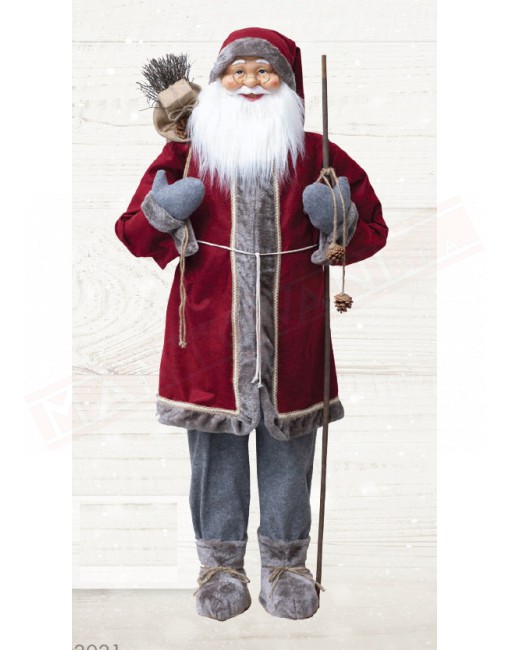 Babbo Natale h 47 cm con bastone e sacco sulle spalle . Non adatto come gioco per bambini