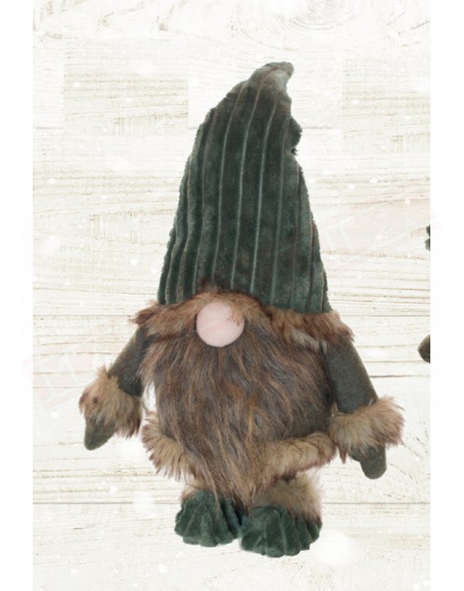 Babbo gnomo in piedi con berretto sugli occhi , con naso e barba altezza 53 cm berretto e scarpe in velluto verde