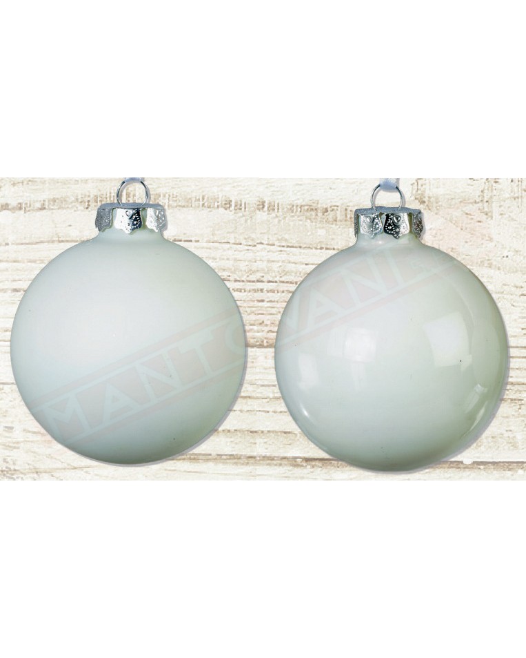 Palline per albero di Natale in vetro bianco 100 mm lucide - opache assortite confezione da 6 pezzi