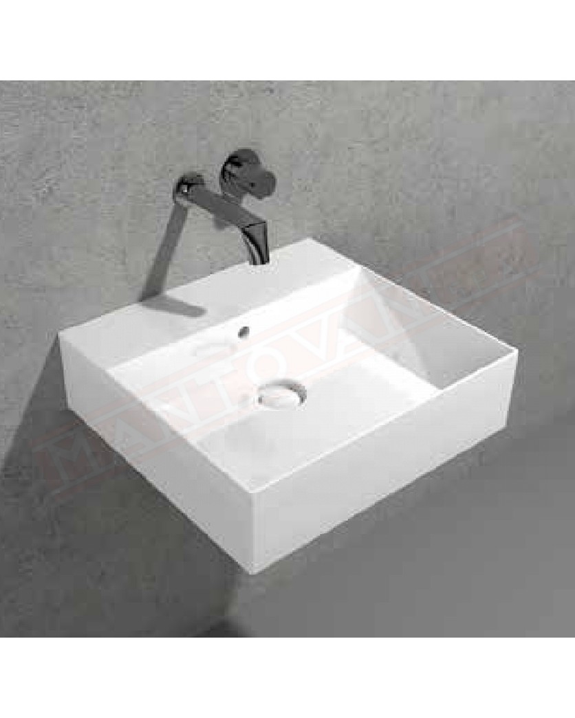 Flaminia lavabo bianco lucido applight 5047 da appoggio sospeso 50x47x14 senza fori rubinetto predisposto per tre