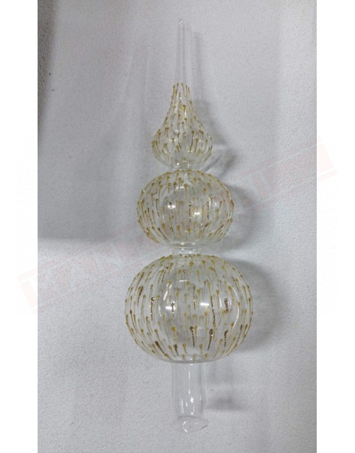 Puntale per albero di natale trasparente decori champagne in vetro soffiato decorato a mano h cm 33 da collezione anno 2021