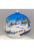 Pallina natalizia vetro satinato con pesaggio innevato diametro 100 fatta a mano