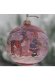 Pallina natalizia vetro satinato rosso decoro paesaggio bimba e renna diametro 100 anno 2021