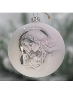 Pallina natalizia vetro satinato decoro Madonna con bambino diametro 100 anno 2021