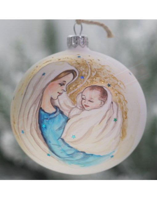 Pallina natalizia vetro satinato decoro Madonna con bambino diametro 100 anno 2021