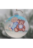 Pallina natalizia vetro azzurro satinato decoro bimbo biberon e orsetto diametro 100 decoro anno 2021 da collezione