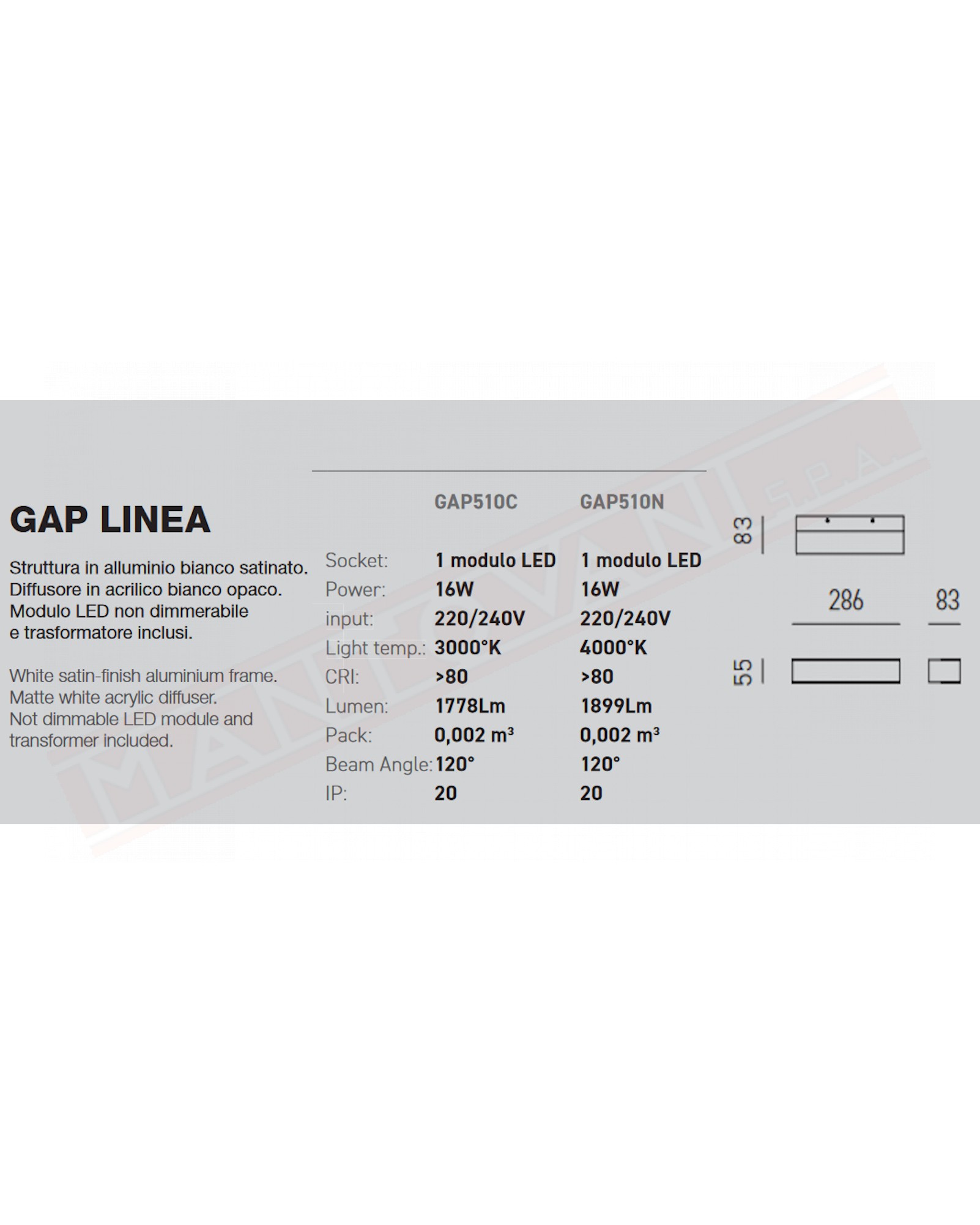 Gap Linea applique a led 16w 3000k 1778 lm cm 28.6 x 5.5x 8.3