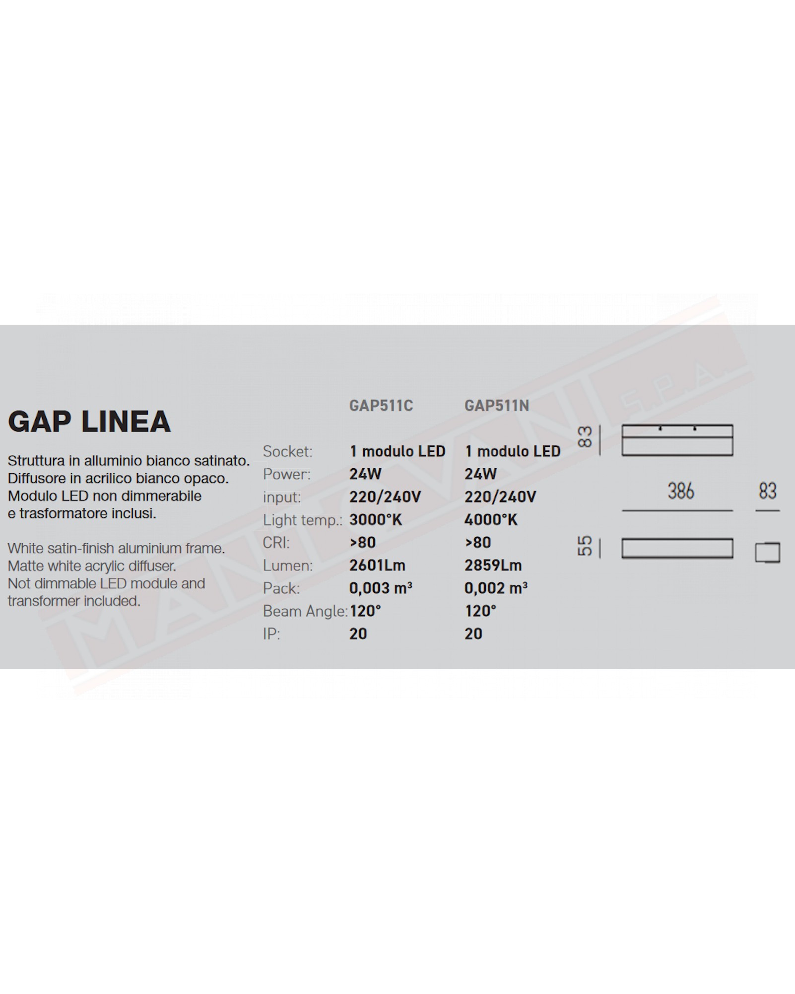 Gap Linea applique a led 24w 4000k 2601lm cm 38.6 x 5.5x 8.3